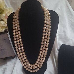 Genuine Pearl Necklace triple Strand Rare Natural Gold  Hue Color NEW